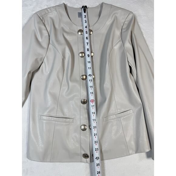 Susan Graver Women's Faux Leather Long Sleeve Jacket Pale Stone Size 8 - Picture 5 of 8
